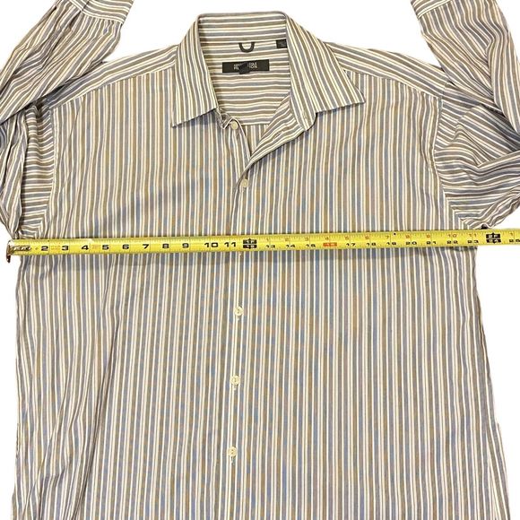 Kenneth Cole Reaction Striped Button Up Cotton Shirt Wrinkle Free L 16.5 32-33 - Picture 3 of 7